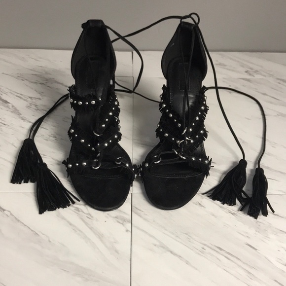 Forever 21 Shoes - Forever21 Black Tie Up Fringe Heels